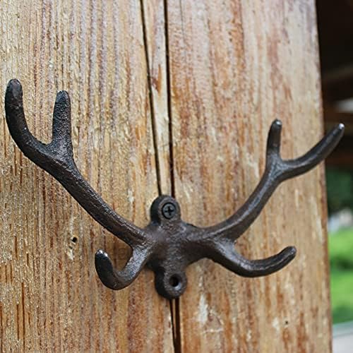 KiaoTime Vintage Cast Iron Deer Antlers Wall Coat Hooks Hanger Rack Wa