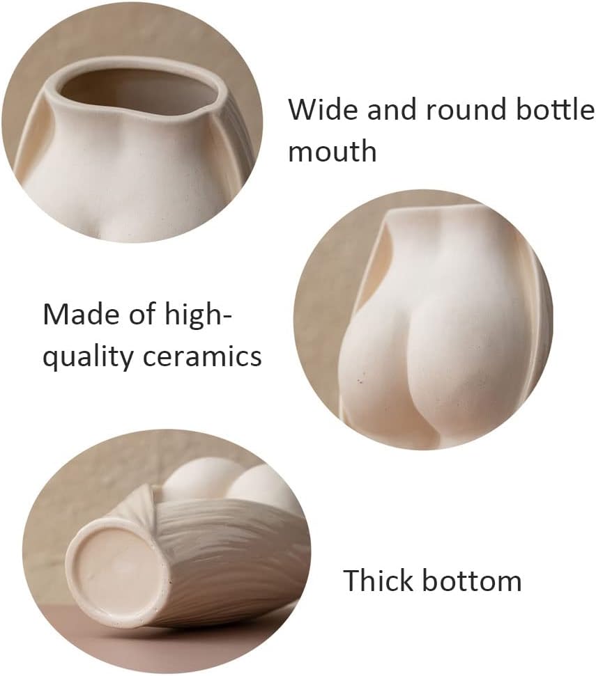 WAYUTO Ceramic Butt Vase Modern Female Body Vase Butt Planter Flower Vase Boho Plant Pot Body Sculpture Flower Container Art Home Decor for Living Room Bedroom Centerpiece Table Wedding