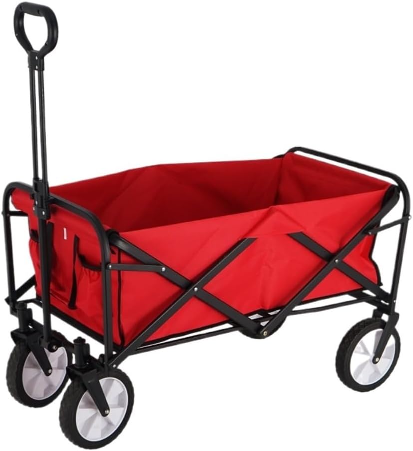 Portable Camping Cart,Outdoor Beach Trolley Cart Folding Portable Shopping Fishing Gear Small Trailer Tool Cart (Red)