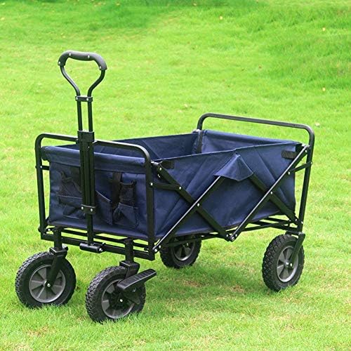Folding Wagon Folding Wagon Aluminium Capacity 80 kg Portable Garden Cart with 4 Wheels and Steel Brakes Trolley (Navy)