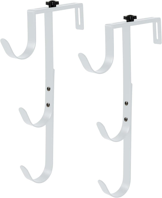 2Pcs White Pool Pole Hangers, Adjustable Heavy Duty Swimming Pool Fence Hooks for Pool Equipment, Skimmers, Leaf Rakes, Nets, Brushes, Vacuum Hose, Garden Tool Organizer