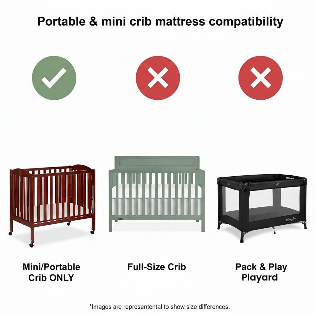 Dream On Me Holly 3” Mini/Portable Crib Mattress, Greenguard Gold & BSA Certified, Fits Portable & Mini Cribs, Lightweight Fiber Core, Waterproof Vinyl Cover (38"x24"x3")