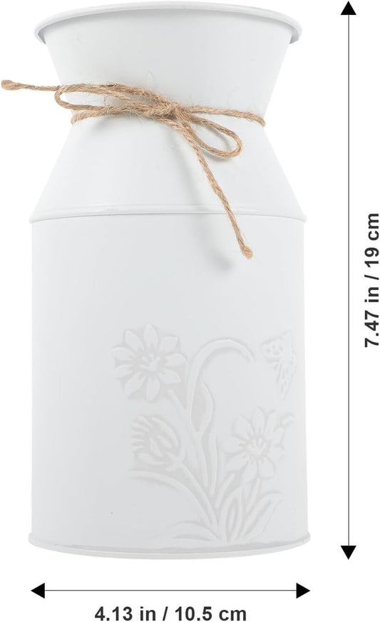 Milisten Rustic Iron Flower Container Pitcher Vase Vintage White Metal Planter Pot for Floral Arrangements and Dried Flowers for Home Décor