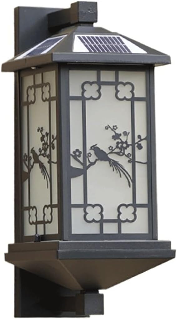 Solar Outdoor Wall Lantern IP65 Waterproof, Matte Black Exterior Wall Sconce Lamp with Auto On/Off, Classic Style LED Light, Frosted Glass Panels for Courtyard, Patio, Gate, Pathway Cottage