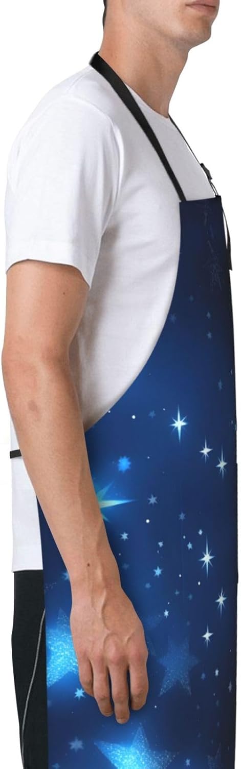 Blue Shining Stars pattern Print Laundry apron 28x33 In Waterproof Kitchen Apron with Pockets for Cooking Baking