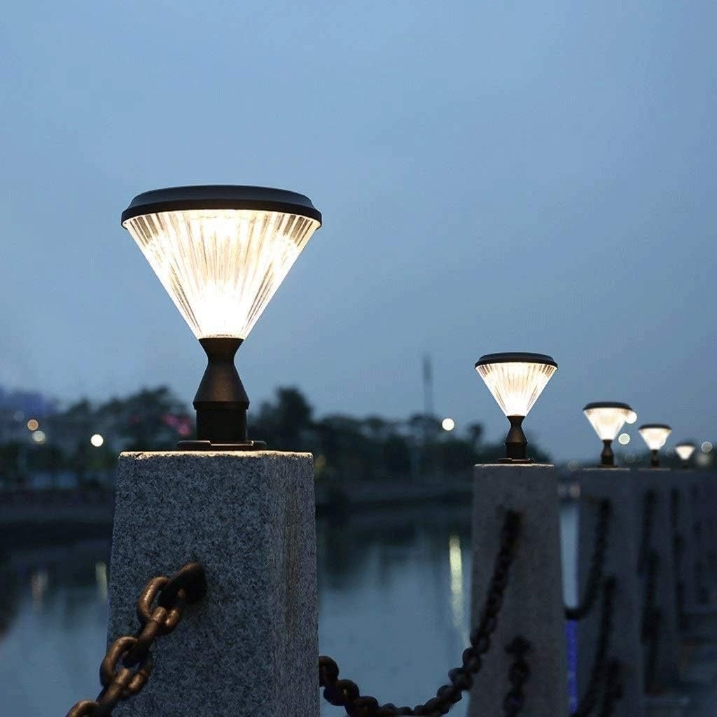 Garden Light with Transparent Glass Diffuser Single Lamp Outdoor Column Lamp Solar Wall Lamp Post Lamp Lawn Solar Street Lamp Hopeful