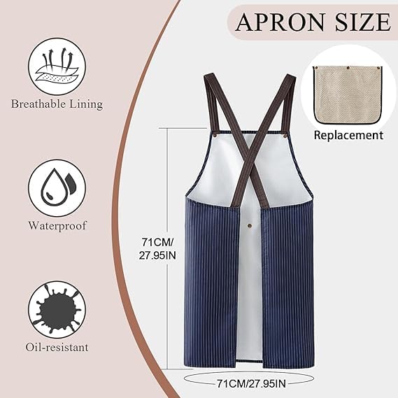 Emesak Water Resistant Cross Back Apron with Detachable Towel & Large Pockets, Unisex Lightweight for Cooking, Grilling, Gardening, Crafts