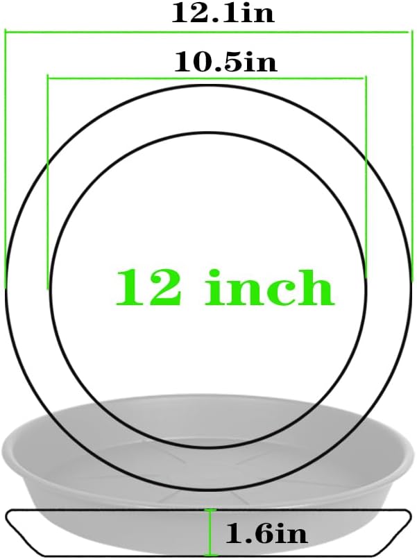 6 Pack of Plant Saucer Tray 11 12 inch, Heavy Duty Plastic Pot Plant Drip Trays Saucers for Indoors Outdoor, Plant Water Tray for Planters 11-12" (12", Black)