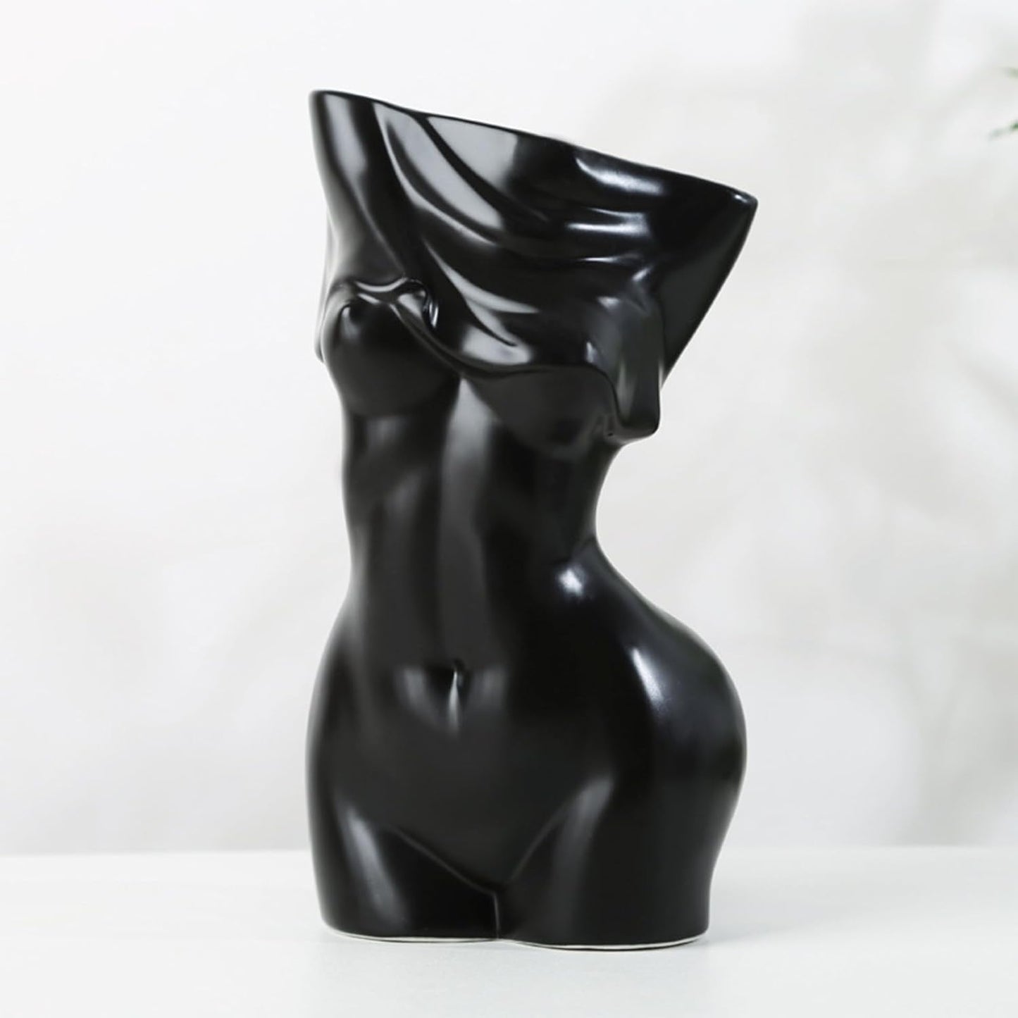 Black Female Body Vase - Unique Undressing Ceramic Flower Planter, Modern Curved Art Sculpture for Home Decor, Table, Shelf & Desk 7.68inches (Black)