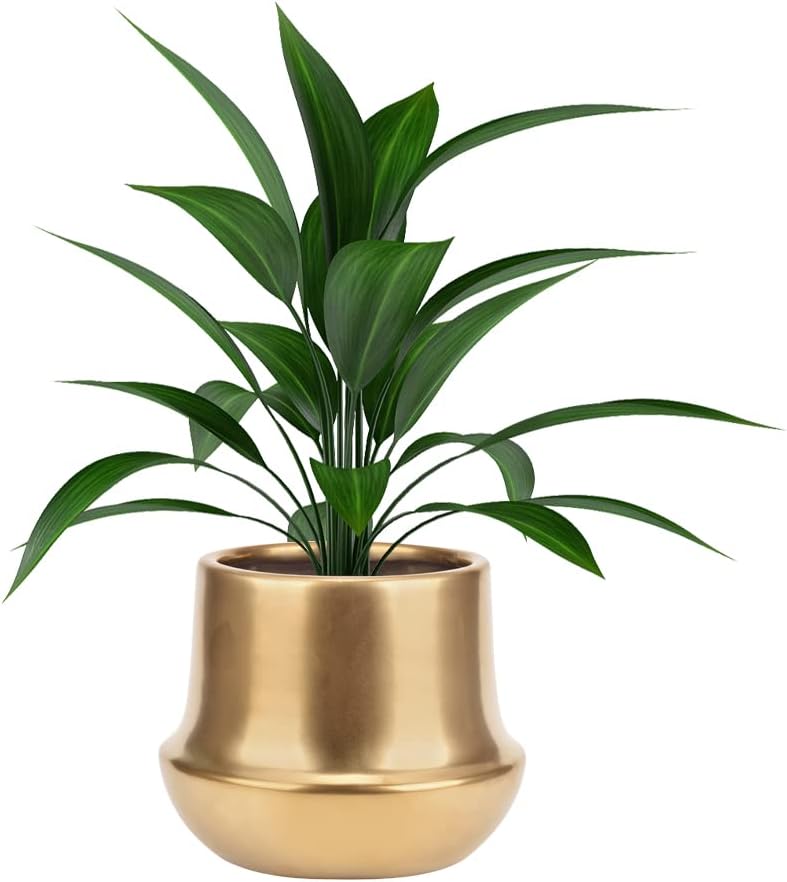Gold Planter Pot Indoor Ceramic Flower Pots Modern Decorative Large Plant Pot 7.1 inch Gold Brass Planter for All House Plants,Succulents,Flowers and Cactus