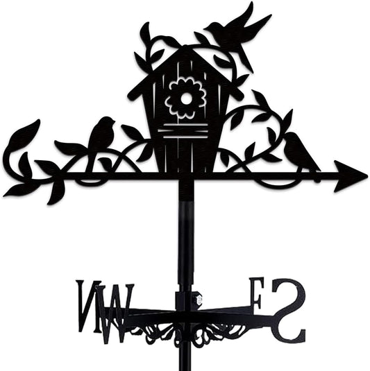 Birdhouse Weather Vane, Black Metal Weathervane Roof Mount, Wind Direction Indicators Wind Measuring Tool Outdoor, Wind Vane Ornament Decoration for Shed Yard Farmhouse Patio Decor