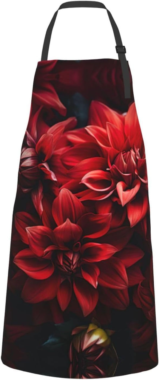 Red flower print Waterproof apron with pocket adjustable cooking apron for adult kitchen bibs to bake