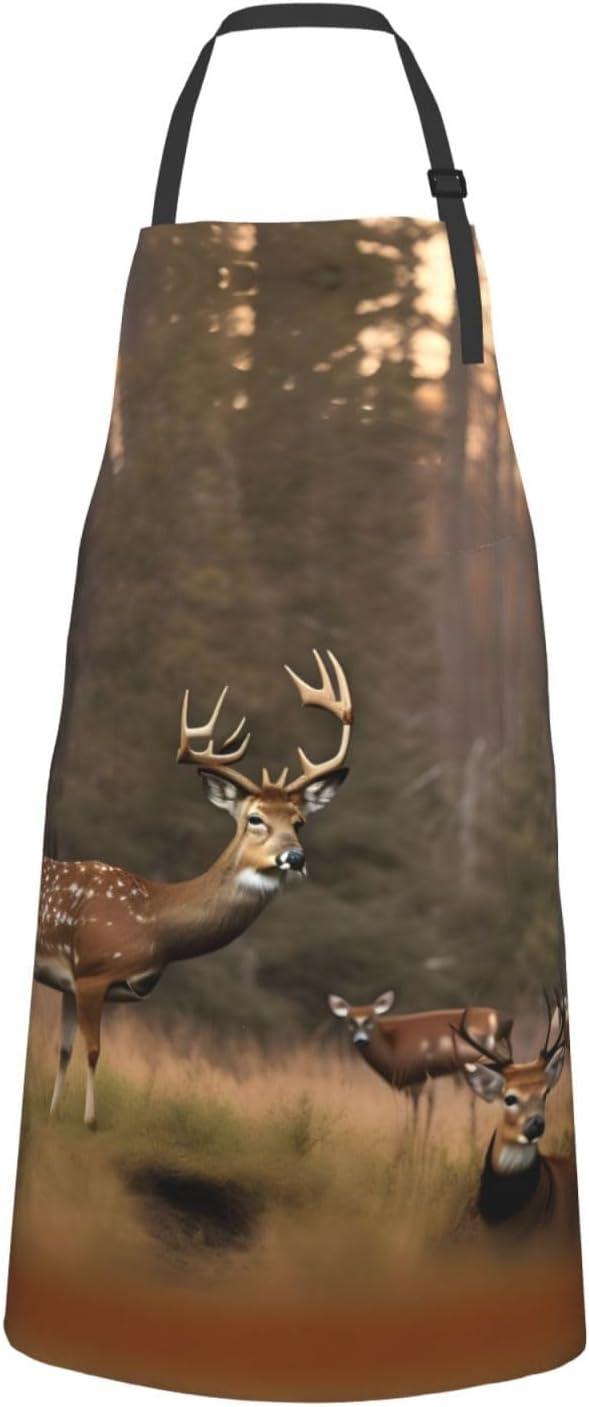 Deer Hunting Print Laundry apron 28x33 In Waterproof Kitchen Apron with Pockets for Cooking Baking