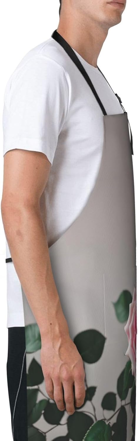Pink Rose Print Laundry apron 28x33 In Waterproof Kitchen Apron with P