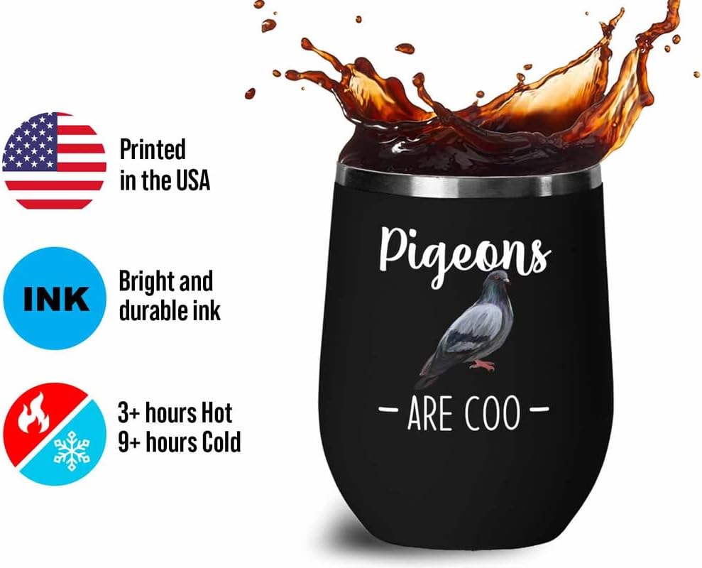 Bird Lover Black Edition Wine Tumbler 12oz - Pgeons are coo - Hummingb