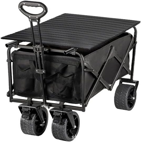 Trolley Folding Cart with Wheels Foldable Wagon Camping Outdoor Shopping Push (Black)