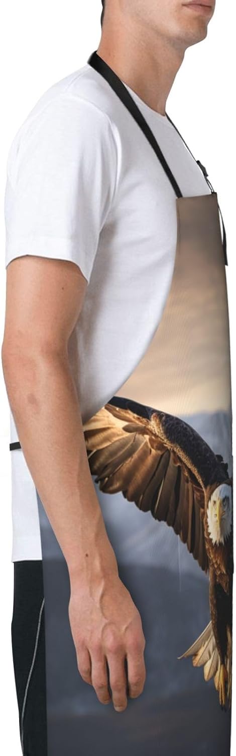 eagle print Waterproof apron with pocket adjustable cooking apron for 