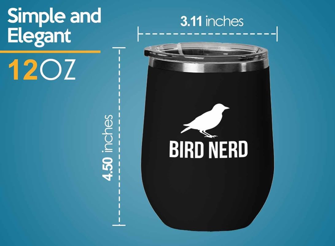 Birding Black Edition Wine Tumbler 12oz - Bird nerd - Bird Feeder Back