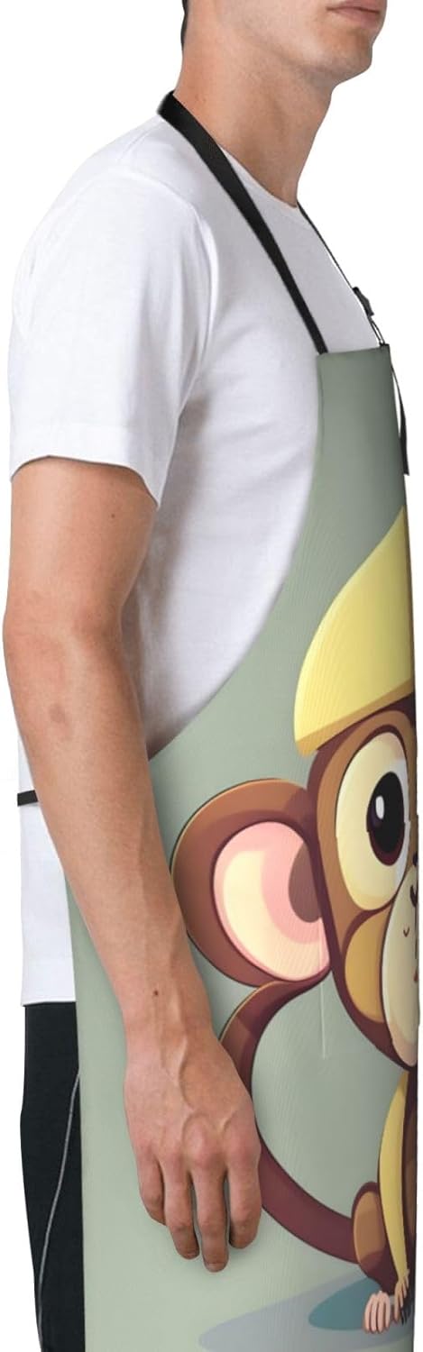 Cute Monkey Print Laundry apron 28x33 In Waterproof Kitchen Apron with Pockets for Cooking Baking