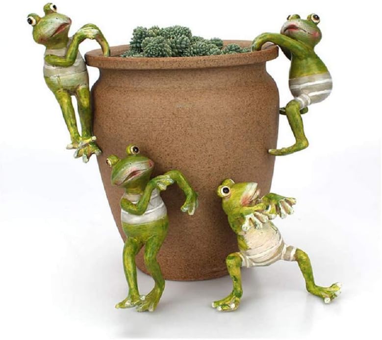 Resin Frog Planter Pot Hanger Decorations Frog Flower Pot Resin Creative 3D Craft Frog Figurines Frog Statue Climbing Decoration Animal Ornaments for Office Desk Home Garden Pot Decor,4 pcs