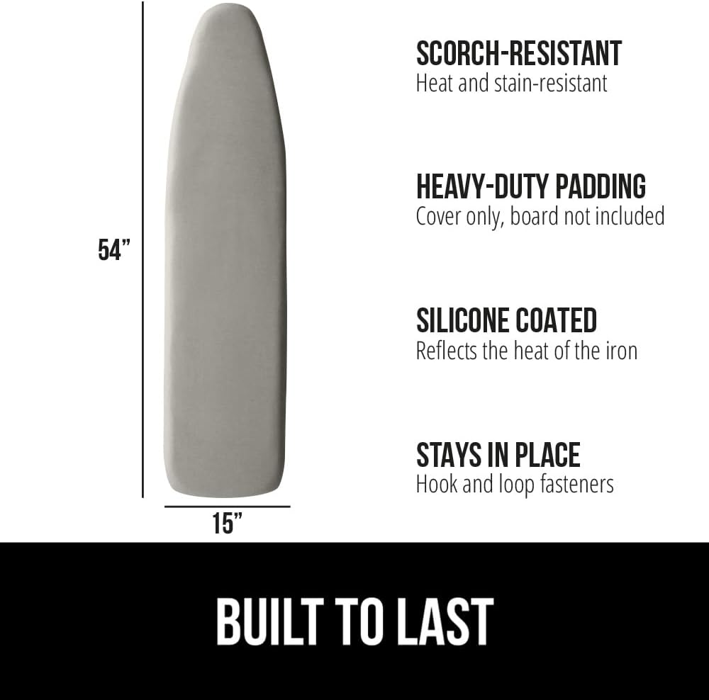 GORILLA GRIP The Original Ironing Board Cover and Pad, Silicone Coating, Thick Scorch Resistant Padding, Heavy Duty Iron Covers Standard Boards, Hook and Loop Fastener Strap, Silver, 15x54