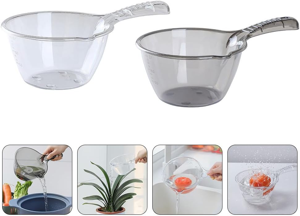 DOITOOL Multipurpose Plastic Water Scoop with Large Deep Bowl and Long Handle 11.81In Kitchen Ladle for Cooking and Garden Watering Easy to Clean 2 Pack