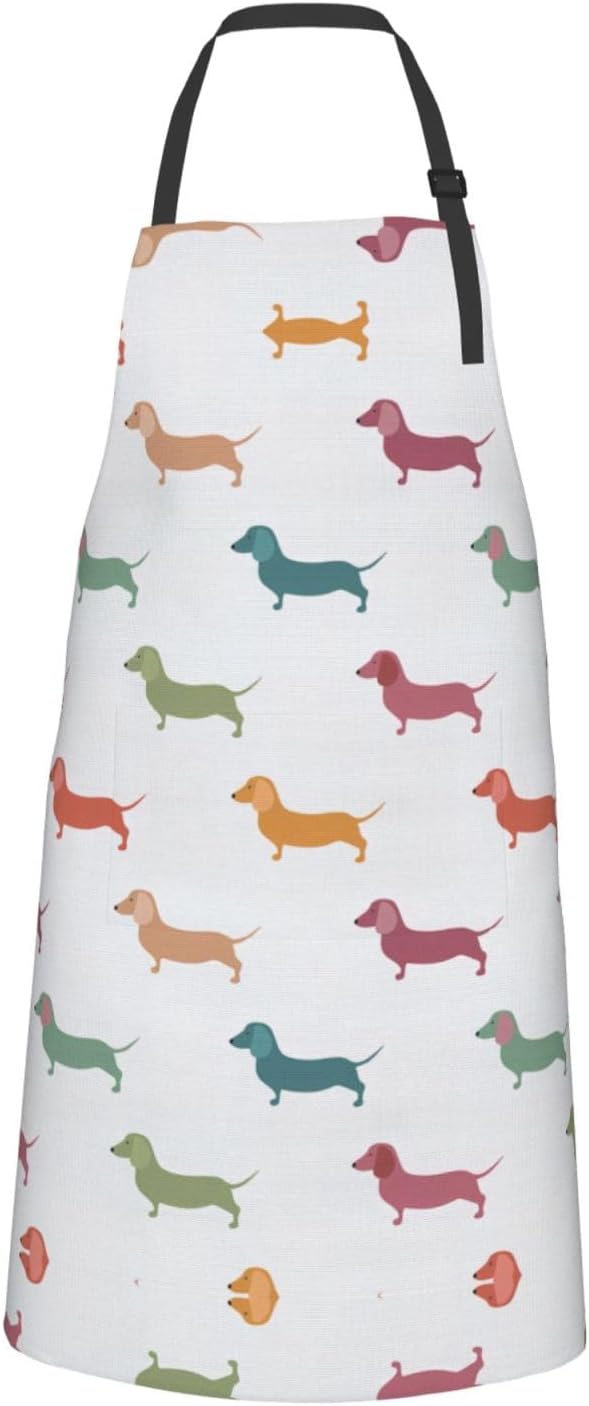 Cute Dachshound Dogs Print 28x33 In Adult Kitchen Apron with Pockets Versatile Chef Smock for Cooking Baking