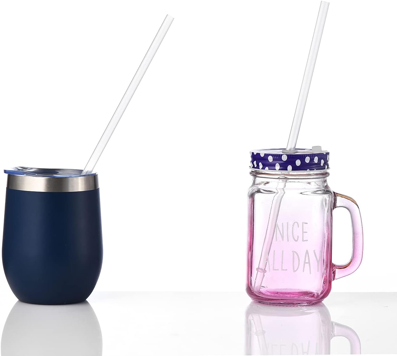 ALINK 12-Pack Reusable Hard Plastic Clear Straws, 10.5 inch Long Tumbler Straws for 16 OZ 20 OZ 30 OZ Stanley, YETI, Starbucks Tumblers with Cleaning Brush