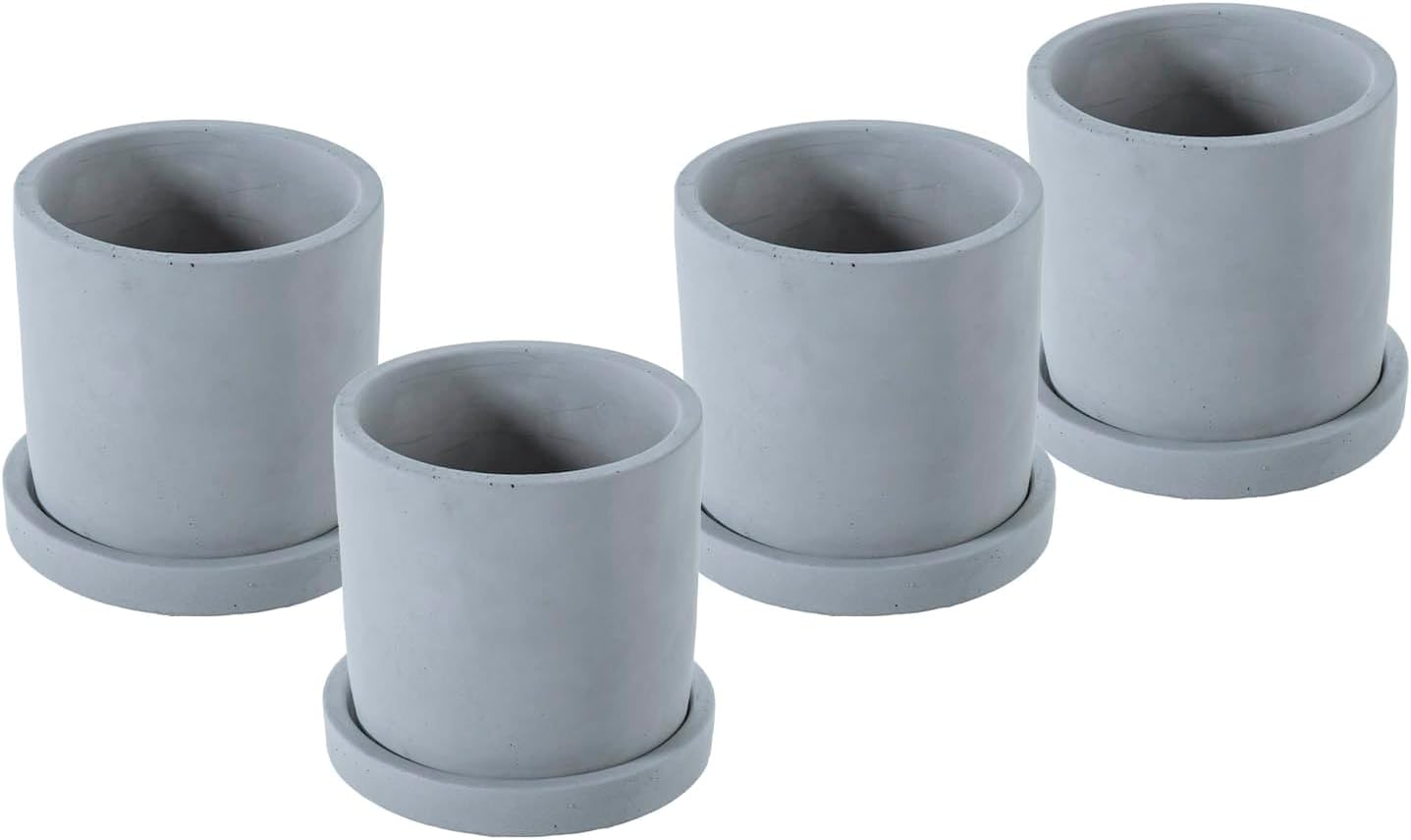 MyGift 4 Inch Unglazed Gray Concrete Planter, Cylindrical Cactus Herb 