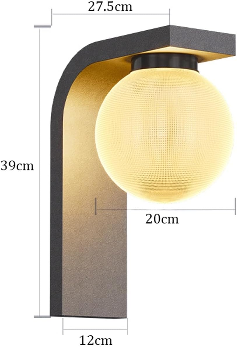 Solar Outdoor Wall Sconce, Black Stainless Steel Lamp with PC Globe Shade, Waterproof Exterior Mounted Lighting for Garden Villa Patio Porch Entryway Terrace Courtyard Gate Cottage