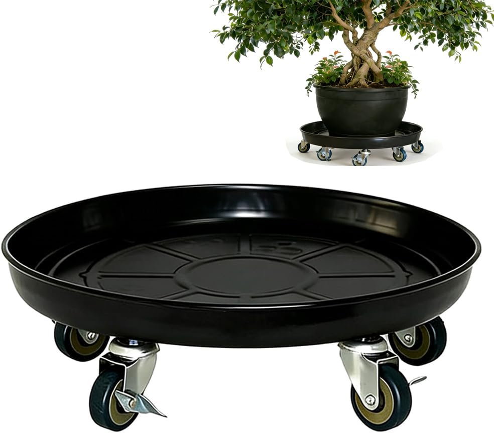 SIAMO 18" Heavy Duty Plant Caddy (470lbs Capacity)-Lockable Non-Scratch Swivel Casters Rolling Plant Stand Dolly Saucer for Large Ceramic Planters & Heavy Trees Indoor & Outdoor,Black