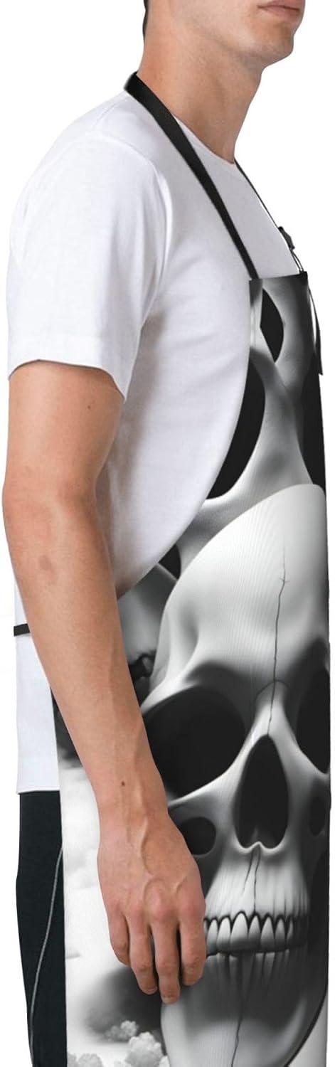 Black and white skulls print Waterproof chef's apron with pocket apron