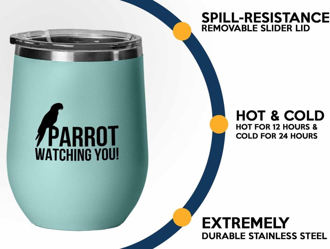 Birding Teal Edition Wine Tumbler 12oz - Parrot watching you - Bird Feeder Backyard Birdwatcher Gifts Birding Bird Lover