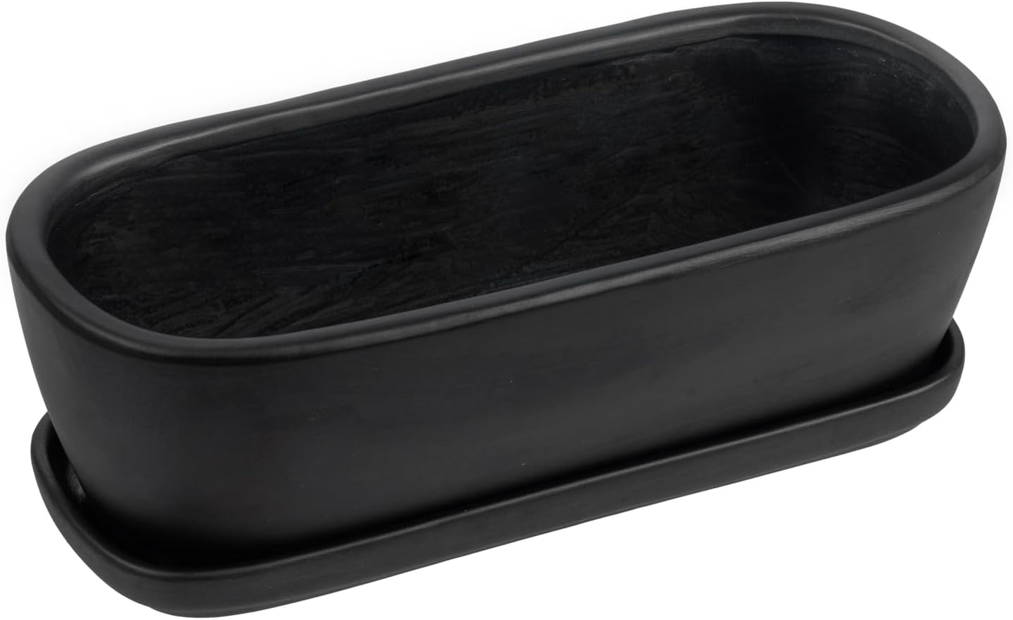 MyGift 14 Inch Oval Modern Matte Black Ceramic Succulent Planter Pot w