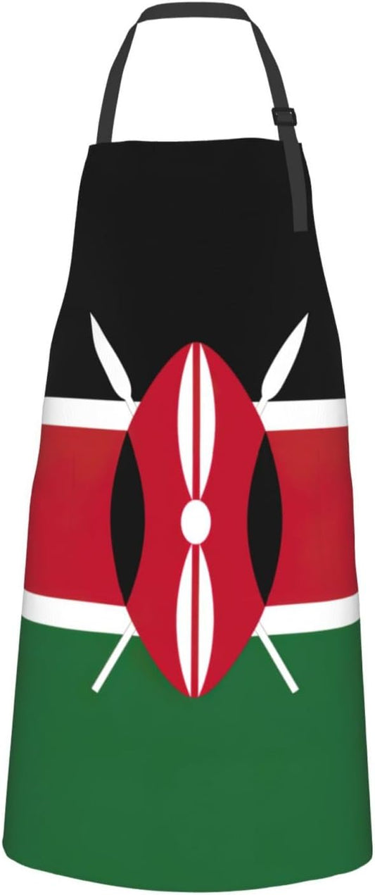 Flag of Kenya print Waterproof chef's apron with pocket apron for kitchen cooking baking barbecue and gardening