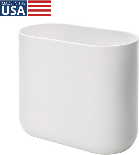 iDesign Small Slim Plastic Bathroom Trash Can, Garbage Can for Bedroom, Office, Desk, Dorm, White