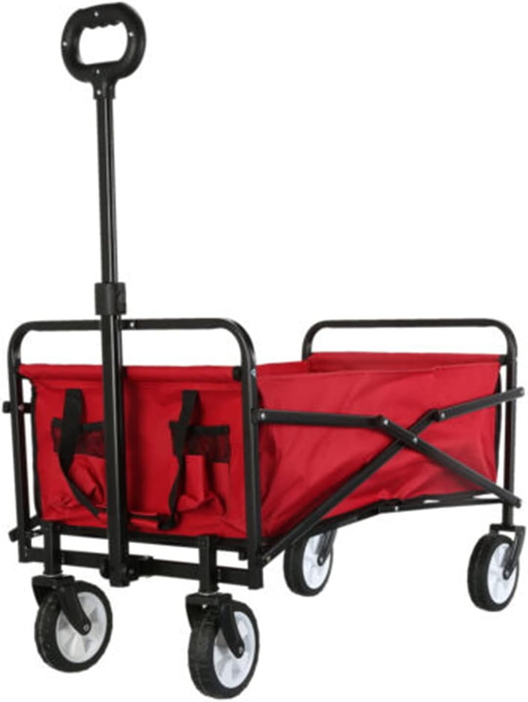 Outdoor Folding Garden Cart - Collapsible Utility Wagon with Adjustable Handle for Camping, Fishing & Shopping, 60kg/132lbs Load Capacity, Red