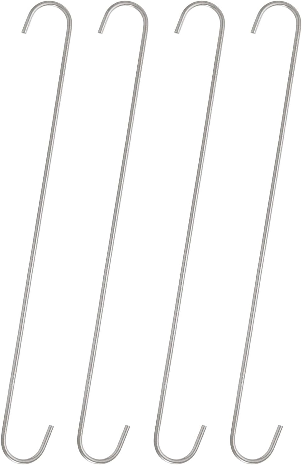 HARFINGTON 4pcs Long S Hooks 16 Inch Extra Long Metal S-Shaped Hanging Hooks High Manganese Steel S Hanger Storage Organizing Tool for Kitchen Garden Bathroom Garage Closet, Silver