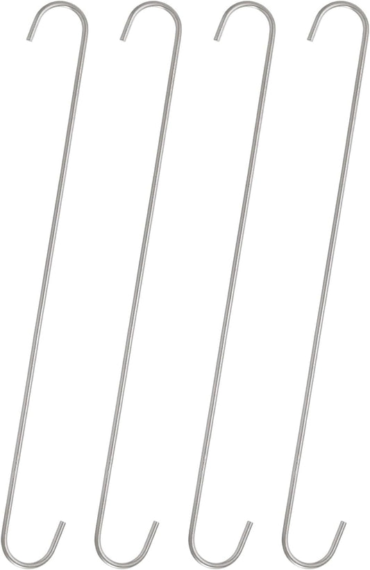 HARFINGTON 4pcs Long S Hooks 16 Inch Extra Long Metal S-Shaped Hanging Hooks High Manganese Steel S Hanger Storage Organizing Tool for Kitchen Garden Bathroom Garage Closet, Silver