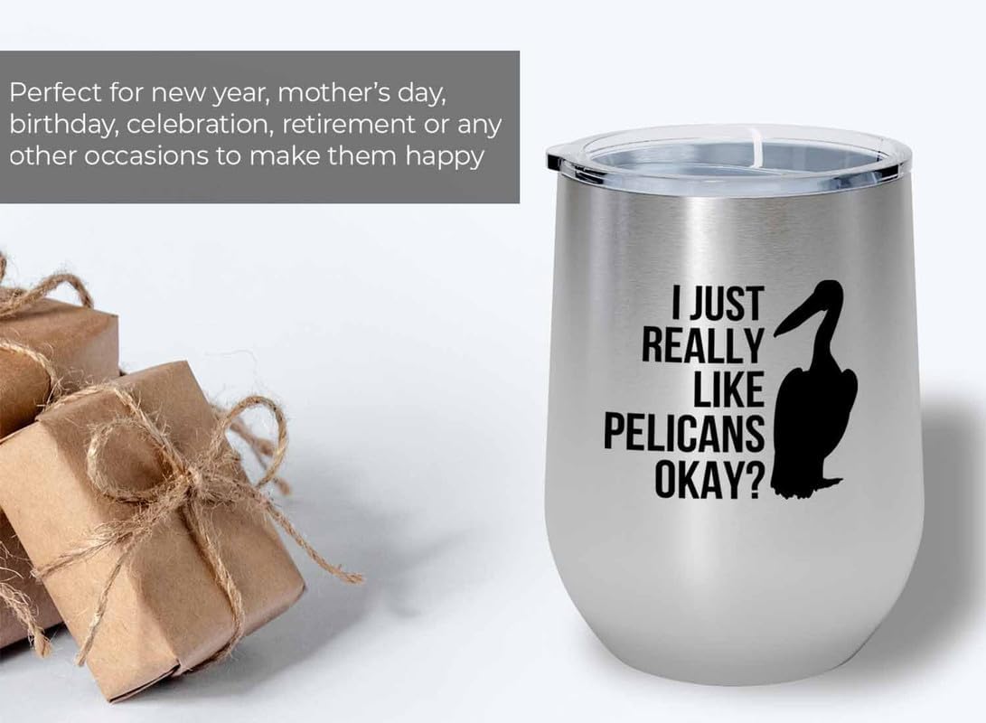 Birding Silver Edition Wine Tumbler 12oz - Really like Pelicans - Bird
