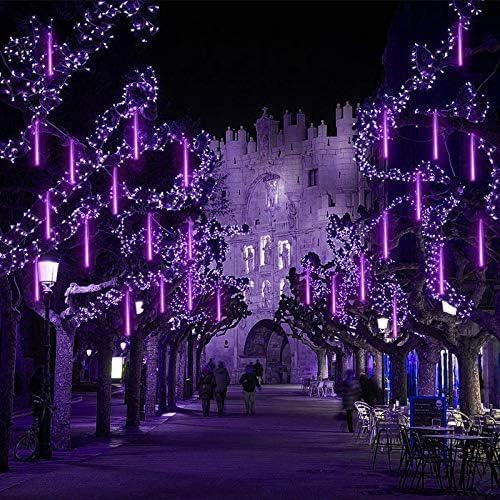 Waterproof Solar Garden Lights, Solar Meteor String Lights with 288 LEDs Falling Raindrop Effect, 50cm 8 Tubes Blue Outdoor Lights for Garden, Holiday, Party, Wedding & Christmas (Purple)