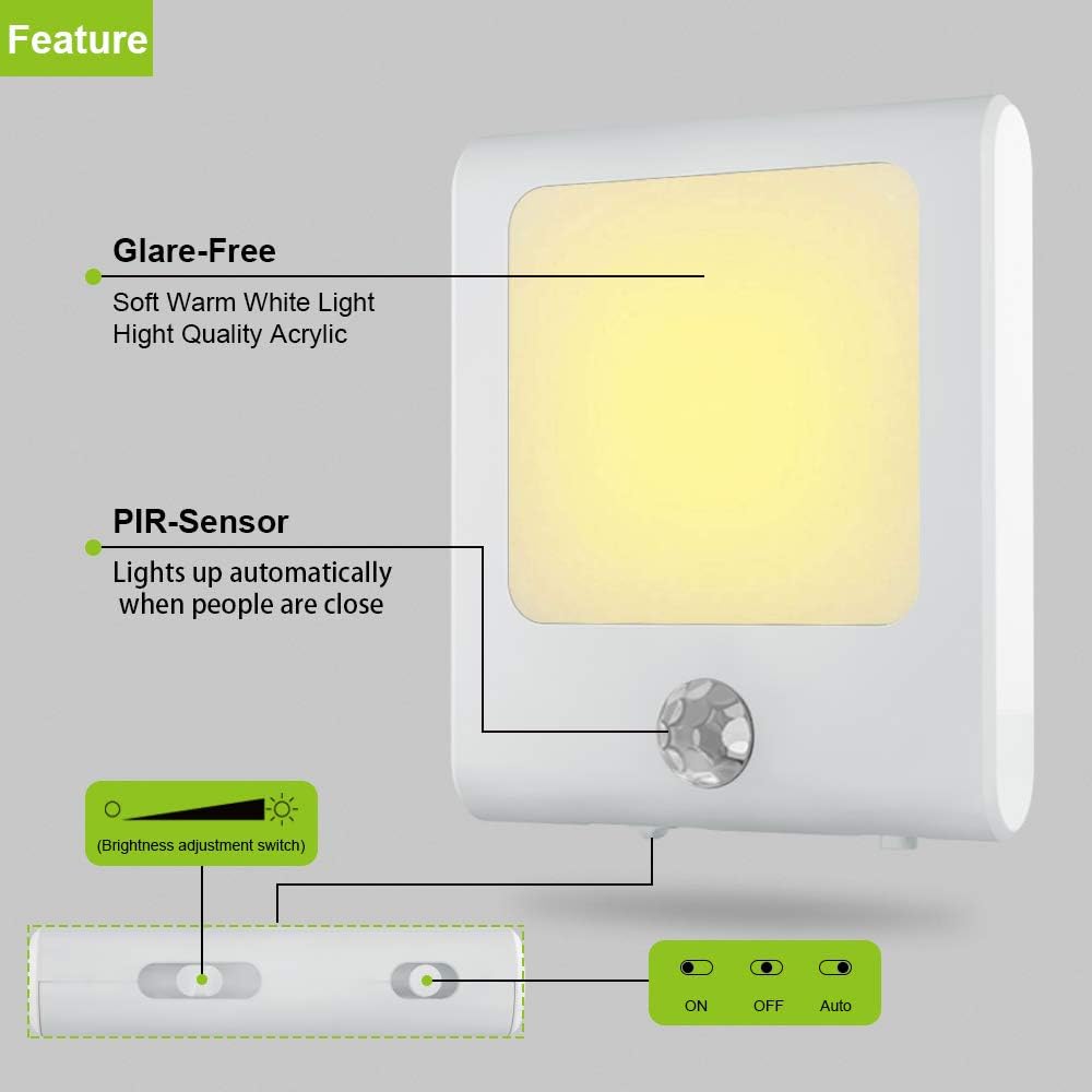 MAZ-TEK Plug in Motion Sensor Lights with Adjustable Brightness,Warm W