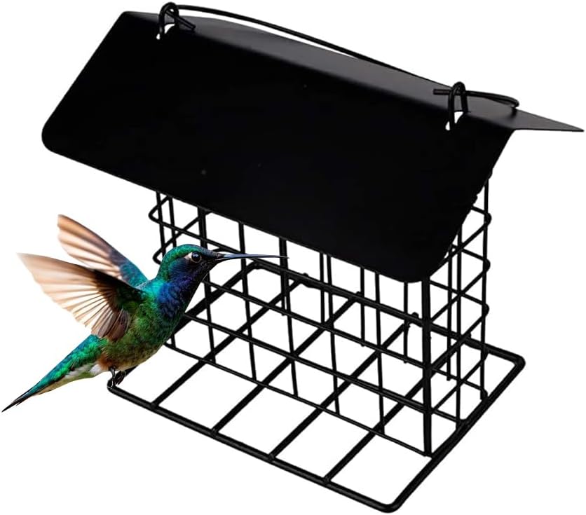 Durable Roof Top Bird Parrot Suet Reusable Feeder Stand for Outside Garden Yard Patio Hanging Metal Suet Cake Holder Squirrel Proof Weatherproof for Wild Hummingbird Woodpecker