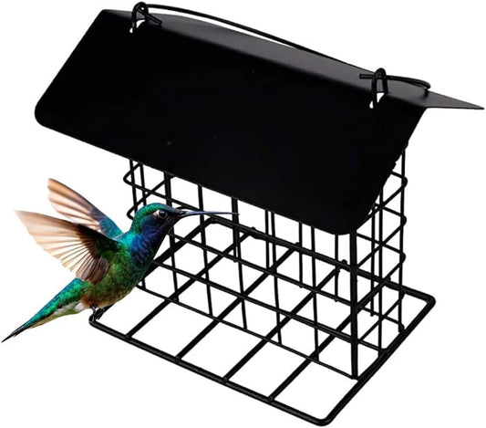 Durable Roof Top Bird Parrot Suet Reusable Feeder Stand for Outside Garden Yard Patio Hanging Metal Suet Cake Holder Squirrel Proof Weatherproof for Wild Hummingbird Woodpecker