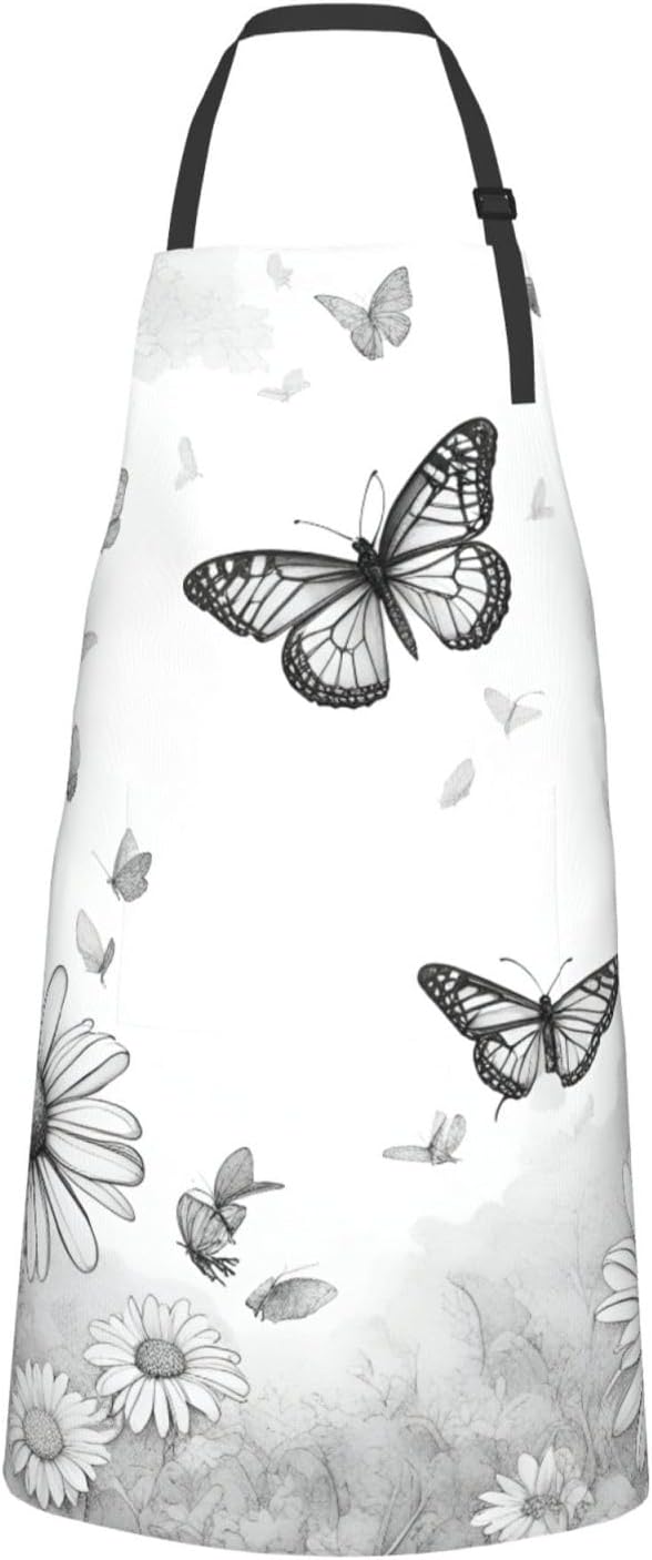 YANYU Butterfly Daisy Print 28x33 In Kitchen Apron Stylish Chef Apron with Pockets for Cooking Baking Painting