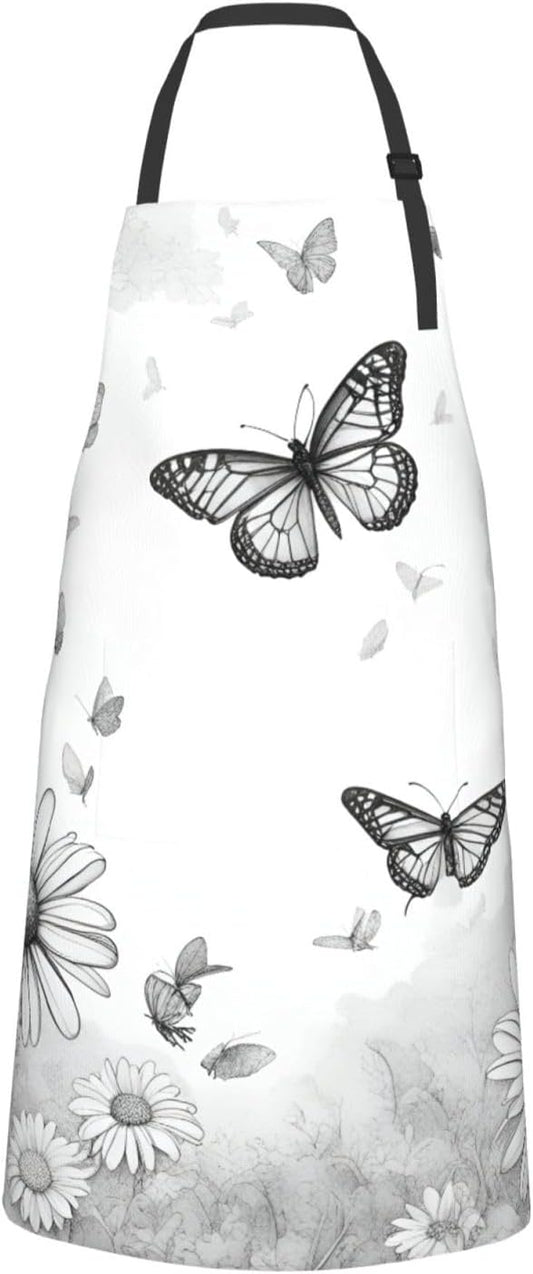 YANYU Butterfly Daisy Print 28x33 In Kitchen Apron Stylish Chef Apron with Pockets for Cooking Baking Painting