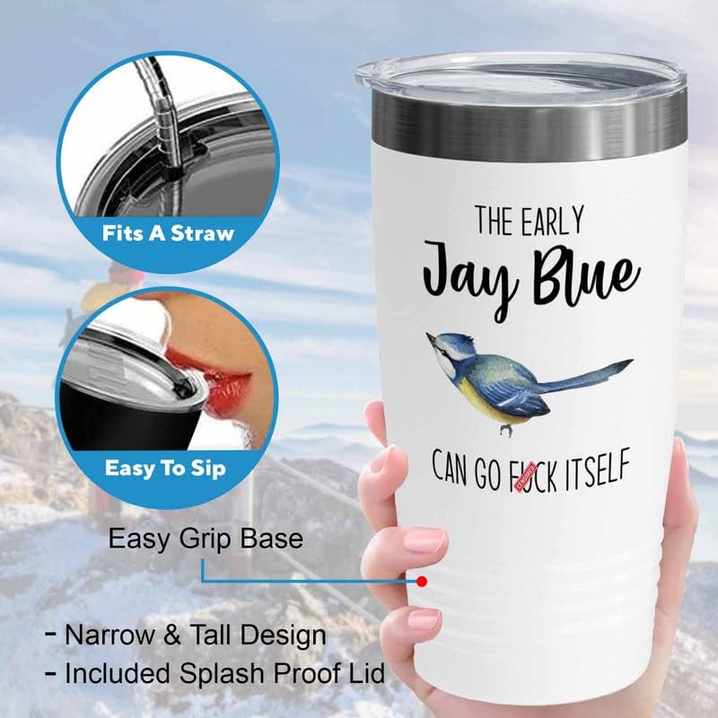 Bird Lover White Edition Viking Tumbler 20oz - Early Jay Blue go - Hum