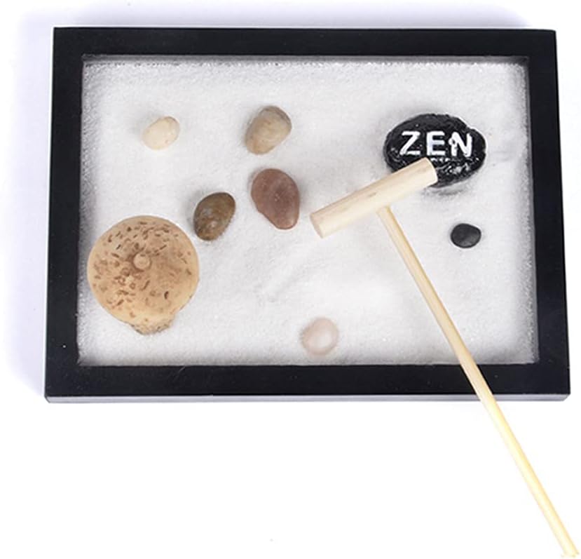 Japanese Zen Garden for Desk 6x4 Inches Large Tray White Sand River Ro