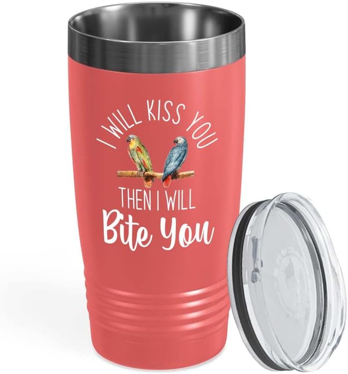 Bird Lover Coral Edition Viking Tumbler 20oz - Kiss Then bite You - Hummingbird Nest Cage Parrot Dad Gardening Outdoor Birdwatcher Feeder