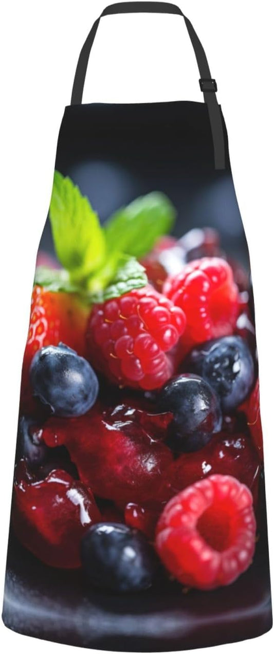 fruits on wood print Waterproof apron with pocket adjustable cooking apron for adult kitchen bibs to bake